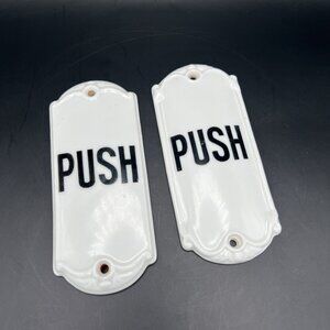 Pair Antique Art Deco Union Porcelain Works Push Door Sign Industrial ~6" x 2.5"